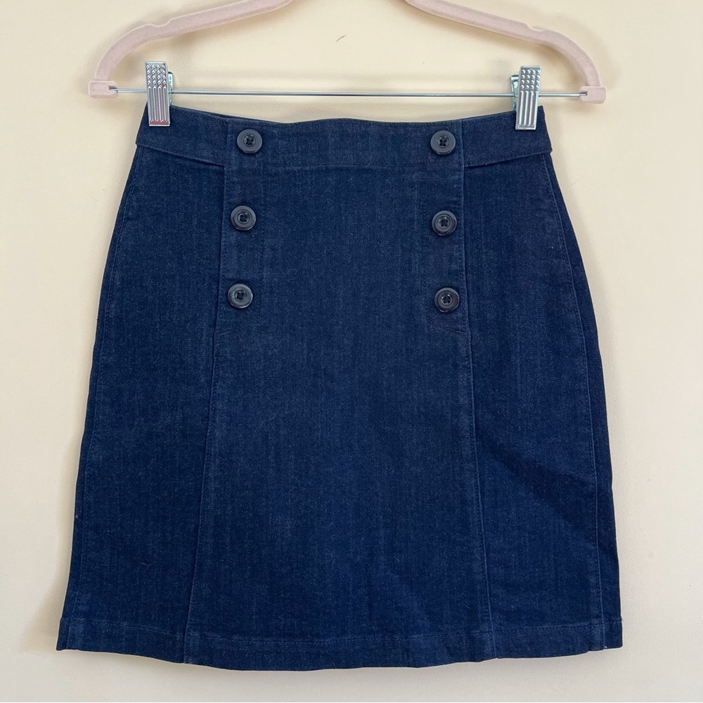 Ann Taylor Loft petite denim sailor button skirt